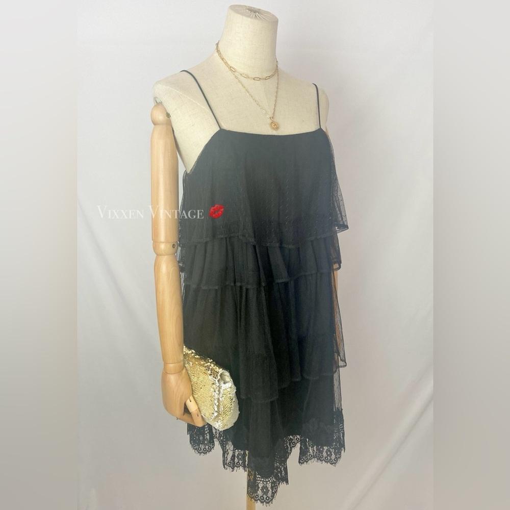 THE TRAFALUC COLLECTION TIERED LACE PARTY COCKTAIL DRESS IN BLACK - Picture 1 of 5